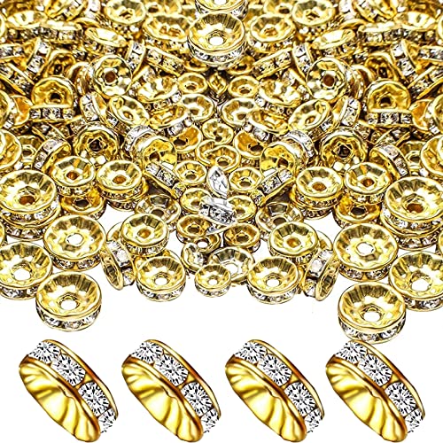 400Pcs 6mm Gold funkelnden Rondelle Spacer Perlen, Kristall Strass Charme Perlen flach rund lose Perlen für Schmuck Armbänder machen von HXLJHALG