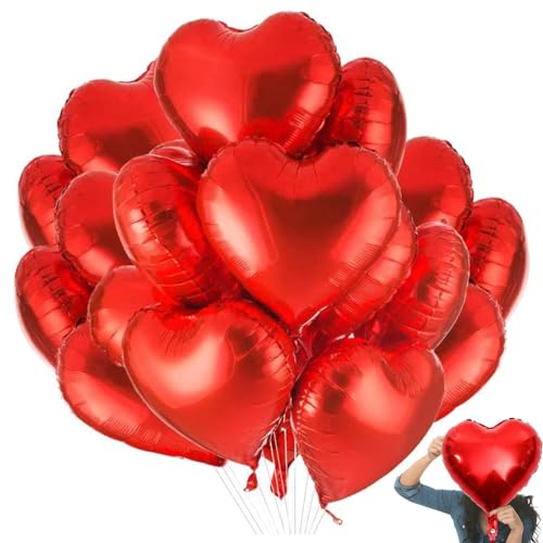 50 Stück rote Herzballons, 10Zoll Folienballons, Heliumballons, Herzform, Folienballons, für Valentinstag, Hochzeitsparty, Brautparty, Jahrestag Party Dekorationen von HXLJHALG