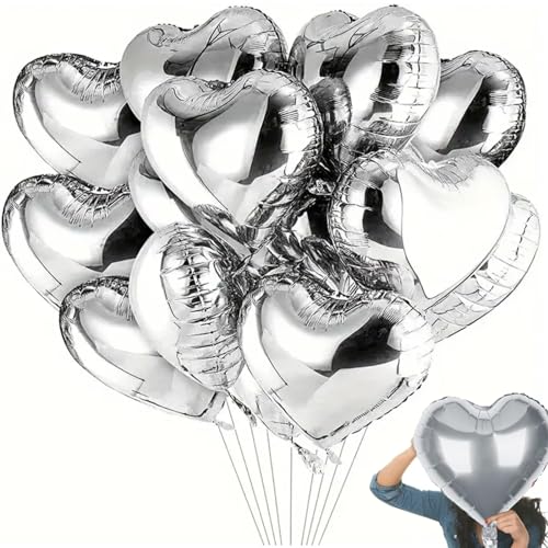 50 Stück silberne Herzballons, 25,4 cm Folienballons, Folienballons, für Valentinstag, Hochzeitsfeier, Brautparty, Jubiläums-Party-Dekorationen,Hochzeit Ballons Valentinstag Ballon von HXLJHALG