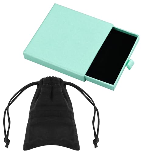 Blaue Schmuck-Geschenkbox mit Flanellbeutel, 9 x 9 x 1,8 cm, kleine Schmuckschatulle, Halskette, Armband, Ohrringe, Kraft-Organizer, Box, tragbar, quadratisch, mit Deckel, für Anhänger, kleine Blaue Schmuck-Geschenkbox mit Flanellbeutel, 9 x 9 x 1,8 cm, kleine Schmuckschatulle, Halskette, Armband, Ohrringe, Kraft-Organizer, Box, tragbar, quadratisch, mit Deckel, für Anhänger, kleine von HXMJIED