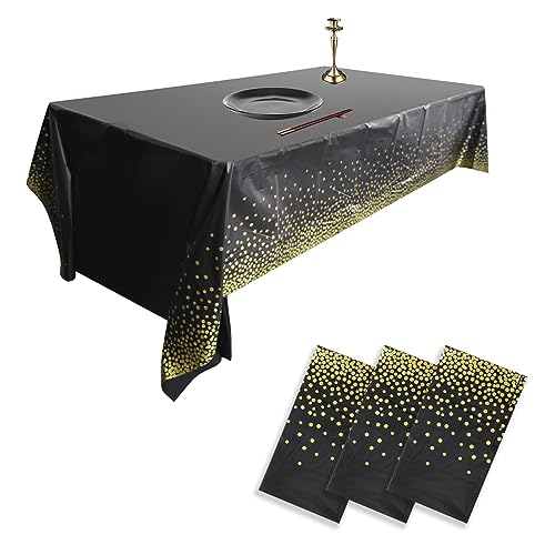 HXMJIED 3 Stück Weihnachtstischdecke, schwarz und gold gepunktet, 137 x 274 cm Party Einweg-Tischdecken, Kunststoff-Tischdecke, Konfetti-Einweg-Tischdecke, rechteckige Party-Tischdecke von HXMJIED