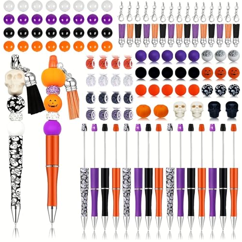 123-teiliges Kugelschreiber-Set mit Halloween-Thema, für Kinder, Erwachsene, Halloween-Geschenk, inklusive Karabinerverschlüssen und Quasten von HXNH