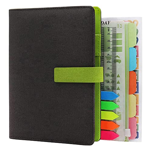 HXRTANGS A6 Nachfüllbares Notizbuch PU Gepolsterte Abdeckung, 6 Ringbuch Journal Liniertes Persönlicher Organizer Planer 80 Blätter mit Stift Halter Magnet-Verschluss, Dunkelgrau von HXRTANGS