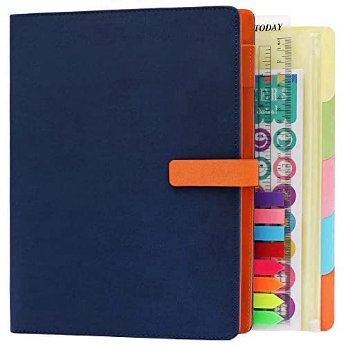 HXRTANGS B5 Nachfüllbares Notizbuch PU Gepolsterte Abdeckung, 9 Ringbuch Journal Liniertes Persönlicher Organizer Planer 80 Blätter mit Stift Halter Magnet-Verschluss, Marineblau von HXRTANGS