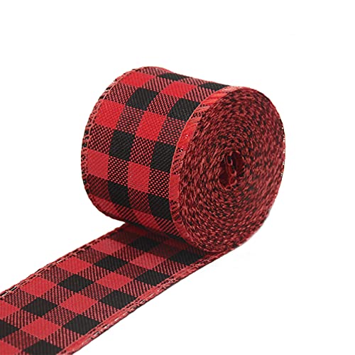 HXRZZG 3 Rollen Buffalo Plaid Band, 6,5 m x 3,8 cm Drahtkante Bänder Gingham Geschenkband rot und schwarz Gingham Band für Geschenkverpackungen Handwerk Dekoration von HXRZZG