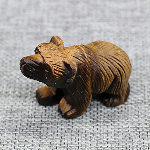 HXSCOO Bär Figur Statue Naturkristall Heilsteine ​​geschnitzt Handwerk Schmuck Home Office Tischplatte Schmuckstück Dekoration Zimmer Ornamente (Color : Tiger Eye Stone, Size : 40x23mm) von HXSCOO