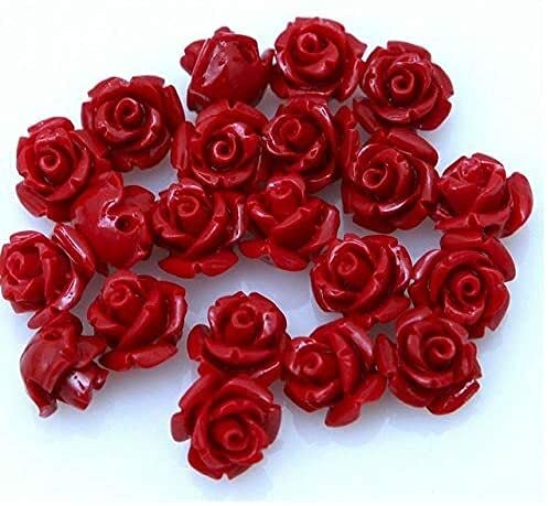 HXSCOO Halskette Natürliche Rose Koralle Steinperlen DIY Blume Charms Spacer for Schmuckherstellung Armband (Color : Dark Wine Red, Size : 15mm-10Pcs) von HXSCOO