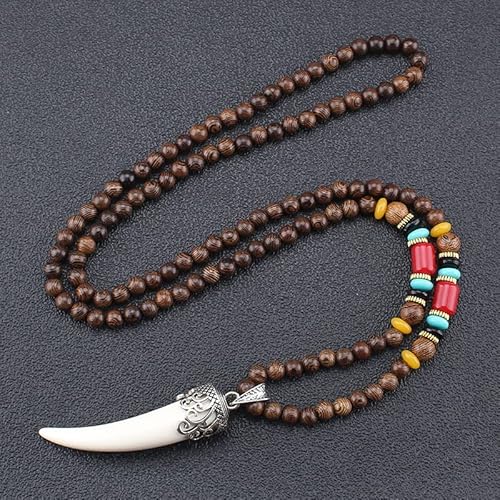 HXSCOO Handgefertigte nepalesische buddhistische Mala-Holzperlen-Anhänger-Halskette im Boho-Hippie-Stil, ethnischer Langer Anhänger for Männer und Frauen, Glücksschmuck, Geschenke (Color : 3) von HXSCOO