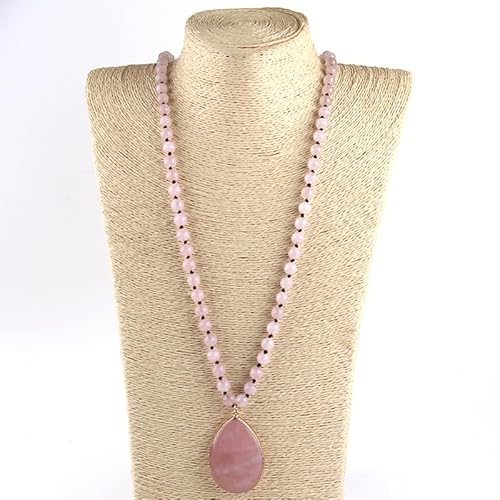 HXSCOO Mode Böhmischen Schmuck Naturstein Verknotet Stein Passenden Tropfen Anhänger Halsketten Frauen Perlen Halskette (Size : 130cm, Color : pink) von HXSCOO