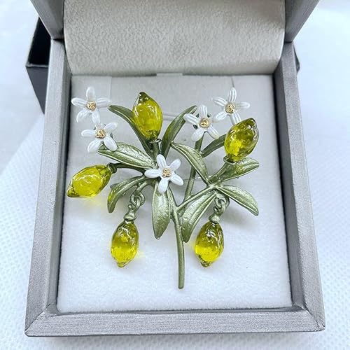 HXSCOO Mode Eleganz Zitrone Broschen Blume Blatt Frucht Orangenblüte Corsage for Damen Accessoires von HXSCOO