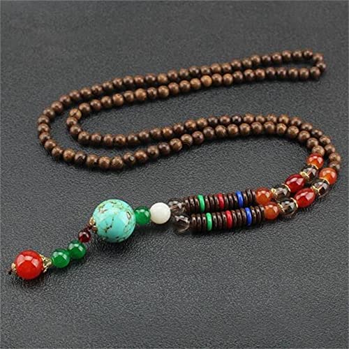 HXSCOO Unisex handgemachte Nepal Halskette Holzperlen buddhistische Mala Perlen Anhänger Halskette ethnische Holzperle Lange Schmuck Geschenk (Color : Style 5) von HXSCOO