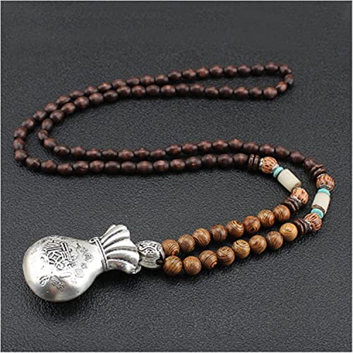 HXSCOO Vintage handgemachte Nepal Halskette buddhistische Mala Holzperlen Anhänger & Halskette ethnische Horn Fisch Lange Aussage Schmuck (Size : Gold-60cm) von HXSCOO