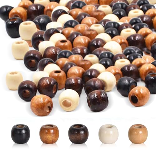 500 Stück Holzperlen mit großem Loch, Natürliche Ovale Holzperlen, 5 Farben Holz Perlen Holzkugeln mit Loch für DIY Schmuck Herstellun Bastelarbeiten von HXSYKJDM
