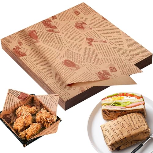 Fettdichtes Papierbögen, lebensmittelechtes Geschenkpapier, umweltfreundlich, öldicht, für Lebensmittel, Burgerpapier, Backpapier, für Burger, Brot, Sandwich, 38 x 25 cm, 100 Stück von HXSYKJDM