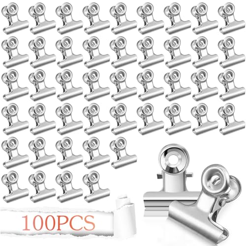 100 Stück 22mm Kleine Bulldogge Büroklammern, Kleine Bulldog Clips Briefklemmer Metall Scharnier Clips Binder Klammern, für Kunsthandwerk, Zeichnungen, Fotos (Silber 100) von HXUING