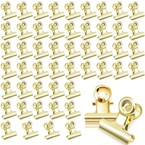 50 Stück 22mm Kleine Bulldogge Büroklammern, Kleine Bulldog Clips Briefklemmer Metall Scharnier Clips Binder Klammern, für Kunsthandwerk, Zeichnungen, Fotos (Gold 50) von HXUING