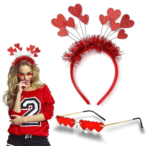 Herz Stirnband Glitzer mit Herz Form Brille, Herzherzige Haarreifen Herz Haarreif Rot Pailletten Herz Stirnband Partybrille Haarbänder, Haarschmuck für Valentinstag Hochzeit Karneval von HXUING