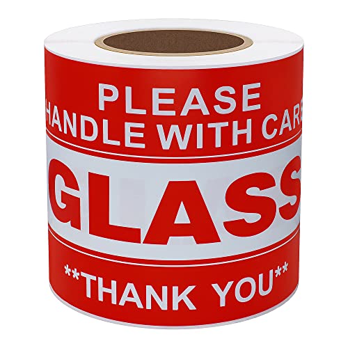 Hybsk Glasaufkleber mit Aufschrift "Handle with Care Thank You", 7,6 x 12,7 cm, selbstklebend, 100 Stück pro Rolle (7,6 x 12,7 cm) von HYBSK