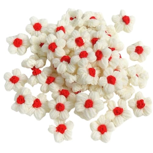 HYBZDKEOP，Gestrickte Blumen，Häkelblumen, 10pcs Hand-Applique Sew r for Clothes Shoes Hats Craft DIY Hair Clip Wedding Hats Decorative Accessories(White Red) von HYBZDKEOP