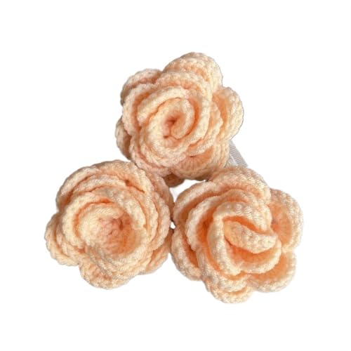 HYBZDKEOP，Gestrickte Blumen，Häkelblumen, 1PCS Hand Knitting Crocheted Rose Flower Head Artificial Flower DIY Home Decor Beautiful Woven Rose Flower(Beige) von HYBZDKEOP