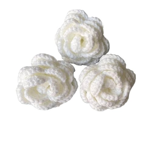 HYBZDKEOP，Gestrickte Blumen，Häkelblumen, 1PCS Hand Knitting Crocheted Rose Flower Head Artificial Flower DIY Home Decor Beautiful Woven Rose Flower(White) von HYBZDKEOP