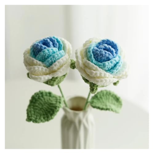 HYBZDKEOP，Gestrickte Blumen，Häkelblumen, 2PCS Knitted Artificial Flowers Crochet Handmade Red Rose Wedding Home Party Table Decoration for Woman(Blue) von HYBZDKEOP