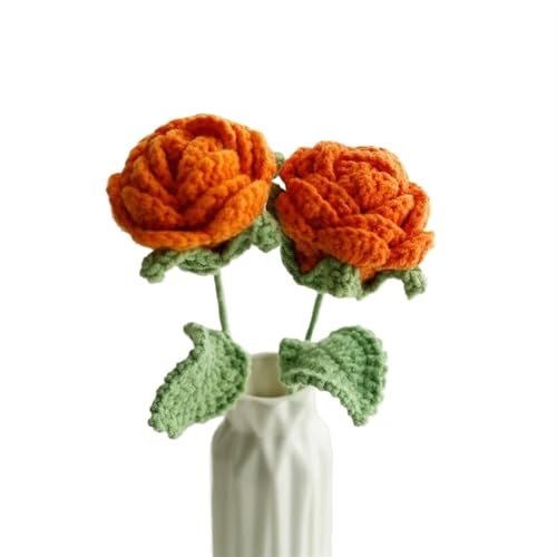 HYBZDKEOP，Gestrickte Blumen，Häkelblumen, 2PCS Knitted Artificial Flowers Crochet Handmade Red Rose Wedding Home Party Table Decoration for Woman(Orange) von HYBZDKEOP