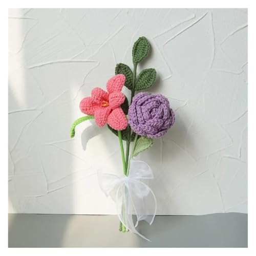 HYBZDKEOP，Gestrickte Blumen，Häkelblumen, Hand-Knitted Tulip Rose Crochet Flowers Artificial Flower Bouquet Homemade Desktop Decor Birthday Wedding Giftware(10) von HYBZDKEOP