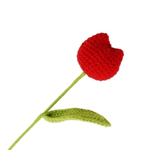 HYBZDKEOP，Gestrickte Blumen，Häkelblumen, Wool Crochet Hand-Knitted Tulip Artificial Flowers Bouquet Home Dining Table Decoration Accessories Room Decor(6pcs Red) von HYBZDKEOP