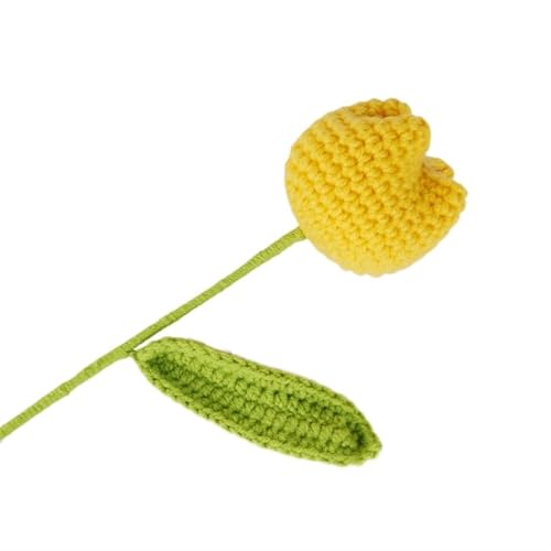 HYBZDKEOP，Gestrickte Blumen，Häkelblumen, Wool Crochet Hand-Knitted Tulip Artificial Flowers Bouquet Home Dining Table Decoration Accessories Room Decor(6pcs Yellow) von HYBZDKEOP