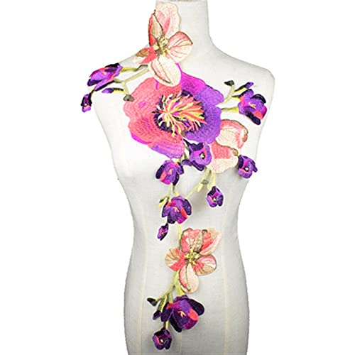 Stickerei-Pailletten-Spitzenapplikation, 1 STÜCK Große Graue Blume Spitze Bestickt Ausschnitt Kragen Trim Kleidung Stoff Nähzubehör Handwerk Hochzeit Kleid Applique(Purple) von HYBZDKEOP