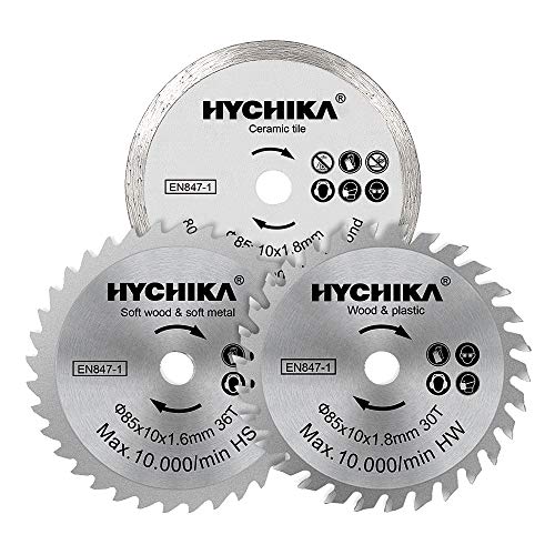 HYCHIKA Kreissägeblatt 85x10, 3 Stücke HC/HS/Sägeblatt für Fliesen, Durchmesser 85 mm, Dorn 10 mm, 4500 U/min, Anwendbare Maschinenmodellnummer: M1Y-DU05-85 von HYCHIKA BETTER TOOLS FOR BETTER LIFE