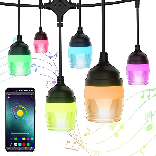 Lichterkette außen Bunt 14M, LED Partylichterkette Aussen Strom mit Bluetooth APP & Farberkennung von Bildern & Timer, IP65 Wasserdicht Glühbirnen Lichterkette für Camping Garten Weihnachten Party von HYDONG