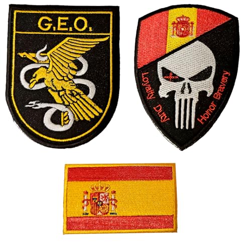 HYDROGELIX® Pack mit 3 Klett-Patches für Rucksack, Militär, Klett-Patch, Klett-Patch, spanische Flagge, Bergornenkreuz, für taktische Rucksäcke, Patchwork, Rucksack, Klettverschluss (GEO) von HYDROGELIX