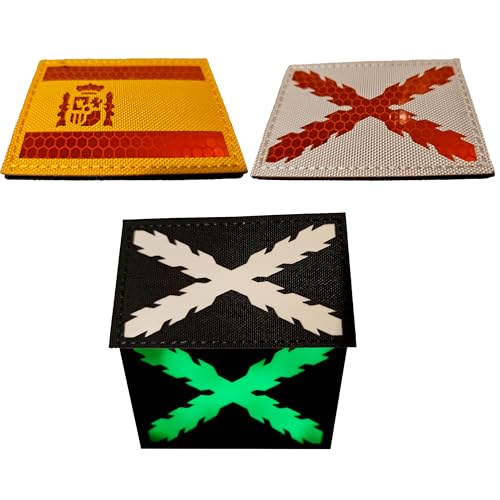 HYDROGELIX® Packung mit 3 Klett-Patches für Rucksack, Militär, Klett-Patch, Klett-Patch, spanische Flagge, Bergognenkreuz, für Rucksack, Taktikrucksack, Flicken, Klettverschluss, reflektierend von HYDROGELIX