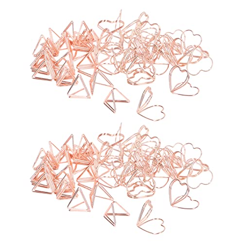 HYEIUIRA 100 Stück geformte Büroklammern, dreieckig und herzförmig, doppellagige 3D-Büroklammern aus roségoldenem Metall zur Aktenklassifizierung von HYEIUIRA