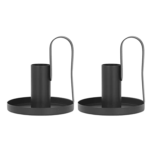 HYEIUIRA Metall-Kerzenhalter mit gebogenem Griff, Retro-Stil, schwarz, Kerzenhalter für Kamin, Tischdekoration, 2 Stück von HYEIUIRA