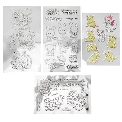 HYEIUIRA4PCS transparenter Stempel, süßes Tier, transparentes Papierhandwerk, Silikonstempel für Scrapbooking, Kartenherstellung, Papierkunst von HYEIUIRA