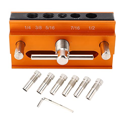 Selbstzentrierendes Dübelvorrichtungs-Set, Aluminiumlegierung, eloxiert, Orange, 4 Löcher, Bohrpositionierer, Holzbearbeitung von HYEIUIRA