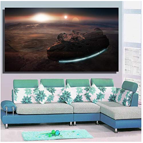 HYFBH Poster und Drucke Star Wars Millennium Falcon Leinwand Ölgemälde für Wohnzimmer Dekorative Bilder Wohnkultur-60x90 cm Mit Rahmen von HYFBH