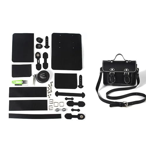 HYFEUOKF Leder Tasche Machen Kit DIY handgemachte Tasche Hand Nähen mit Nähwerkzeugen Umhängetasche Zubehör Pu Leder verstellbar Für die Herstellung von Taschen, Handtaschen, DIY(Black) von HYFEUOKF