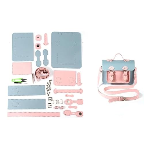 HYFEUOKF Leder Tasche Machen Kit DIY handgemachte Tasche Hand Nähen mit Nähwerkzeugen Umhängetasche Zubehör Pu Leder verstellbar Für die Herstellung von Taschen, Handtaschen, DIY(Blue pink) von HYFEUOKF