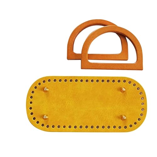 HYFEUOKF Leder Tasche Machen Kit Gehäkelte Taschenunterseite, Lederbasis, Tragegriff-Set, DIY-Stricktasche Für die Herstellung von Taschen, Handtaschen, DIY(Yellow) von HYFEUOKF