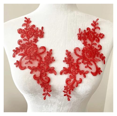 HYFEUOKF Spitze Applique 1 Paar Blumen-Aufnäher for Aufnähen von Spitzenflecken, Stickerei, Applikation, Reparatur for Brautkleider, 25 x 12 cm Für Brautkleider, Dekoration(Red) von HYFEUOKF