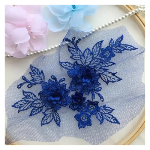 HYFEUOKF Spitze Applique 1 Stück 15 * 19 cm 3D Spitzenapplikation Gold Blau Rosa Burgunderrot Handarbeit DIY Patch Spitze Blume DIY Bekleidungszubehör Für Brautkleider, Dekoration(Blue) von HYFEUOKF