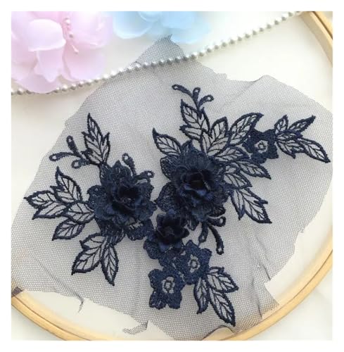 HYFEUOKF Spitze Applique 1 Stück 15 * 19 cm 3D Spitzenapplikation Gold Blau Rosa Burgunderrot Handarbeit DIY Patch Spitze Blume DIY Bekleidungszubehör Für Brautkleider, Dekoration(Deep Blue) von HYFEUOKF