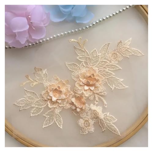 HYFEUOKF Spitze Applique 1 Stück 15 * 19 cm 3D Spitzenapplikation Gold Blau Rosa Burgunderrot Handarbeit DIY Patch Spitze Blume DIY Bekleidungszubehör Für Brautkleider, Dekoration(Orange pink) von HYFEUOKF