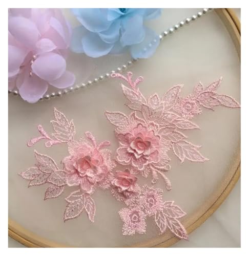 HYFEUOKF Spitze Applique 1 Stück 15 * 19 cm 3D Spitzenapplikation Gold Blau Rosa Burgunderrot Handarbeit DIY Patch Spitze Blume DIY Bekleidungszubehör Für Brautkleider, Dekoration(Pink) von HYFEUOKF