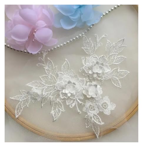 HYFEUOKF Spitze Applique 1 Stück 15 * 19 cm 3D Spitzenapplikation Gold Blau Rosa Burgunderrot Handarbeit DIY Patch Spitze Blume DIY Bekleidungszubehör Für Brautkleider, Dekoration(White) von HYFEUOKF