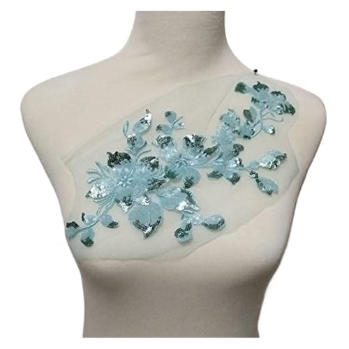 HYFEUOKF Spitze Applique 1 Stück Bunte Blumenstickerei Patch Pailletten Aufnäher Bestickte Applikationen for Kleidung 28 * 16cm Für Brautkleider, Dekoration(Blue) von HYFEUOKF